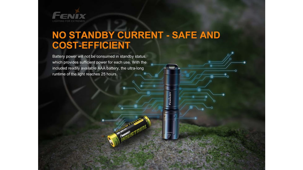 Fenix E01 V2, Flashlight, White LED, 100 Lumens, 2.62 Long, Anodized Finish, Black, Includes 1-AAA Battery