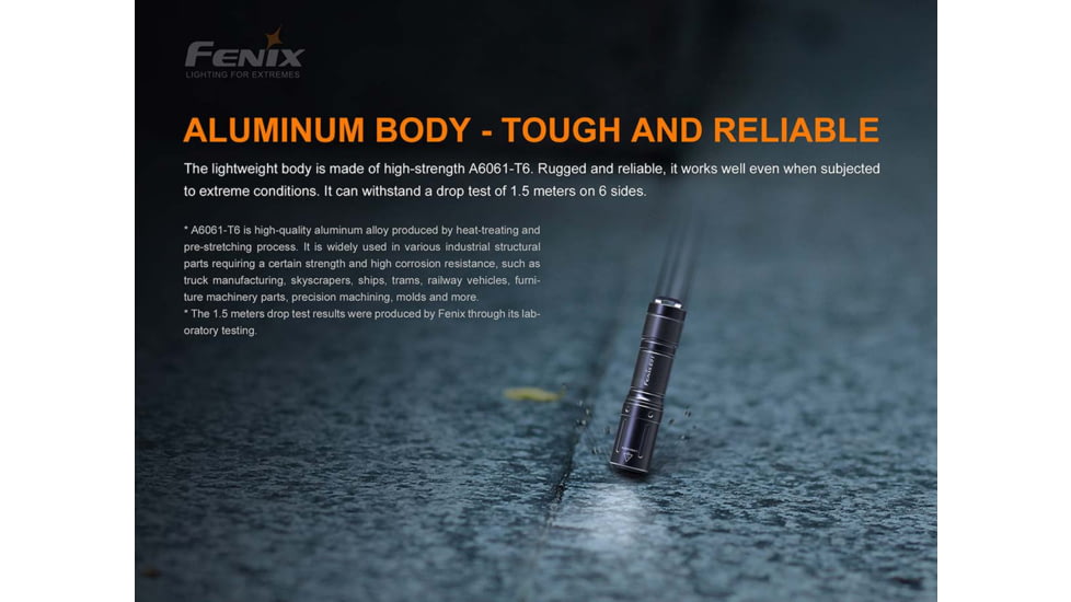 Fenix E01 V2, Flashlight, White LED, 100 Lumens, 2.62 Long, Anodized Finish, Black, Includes 1-AAA Battery