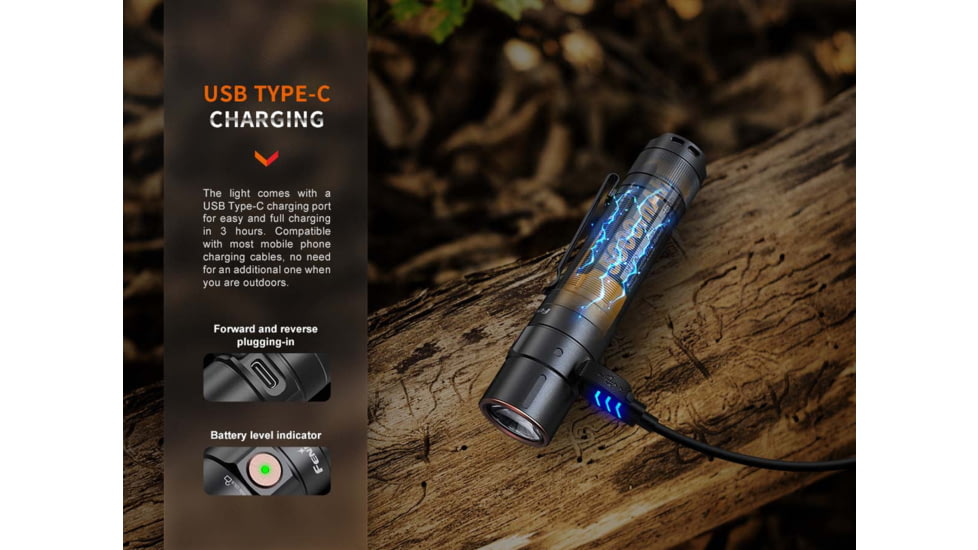 Fenix E35R, Flashlight, White LED, 3,100 Lumens, 4.72 Long, Anodized Finish, Black, Includes Rechargeable ARB-L21-5000 Battery and USB Type-C Charging Cable
