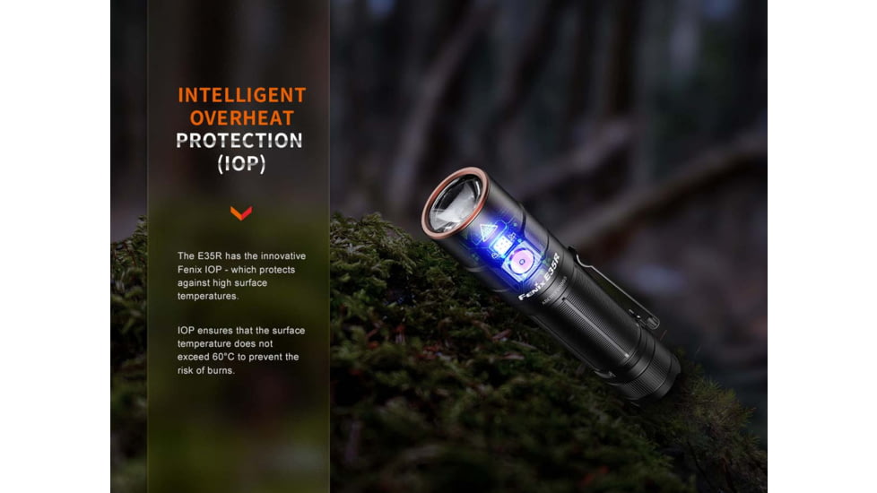 Fenix E35R, Flashlight, White LED, 3,100 Lumens, 4.72 Long, Anodized Finish, Black, Includes Rechargeable ARB-L21-5000 Battery and USB Type-C Charging Cable