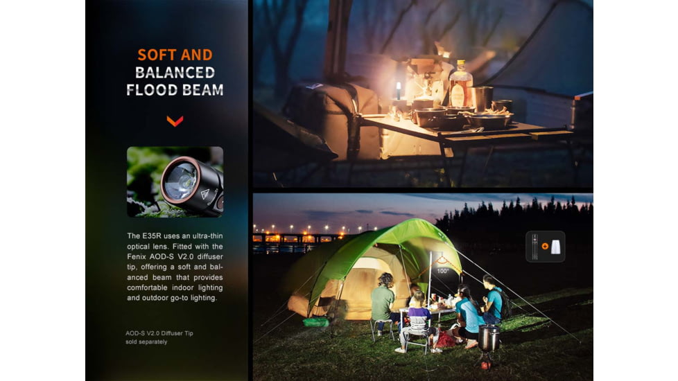Fenix E35R, Flashlight, White LED, 3,100 Lumens, 4.72 Long, Anodized Finish, Black, Includes Rechargeable ARB-L21-5000 Battery and USB Type-C Charging Cable