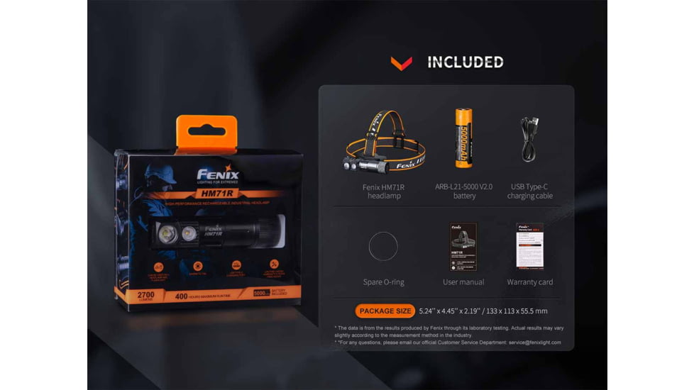 Fenix HM71R, Headlamp, White LED, 2,700 Lumens, Matte Finish, Black, Includes Headband and Rechargeable ARB-L21-5000 Battery