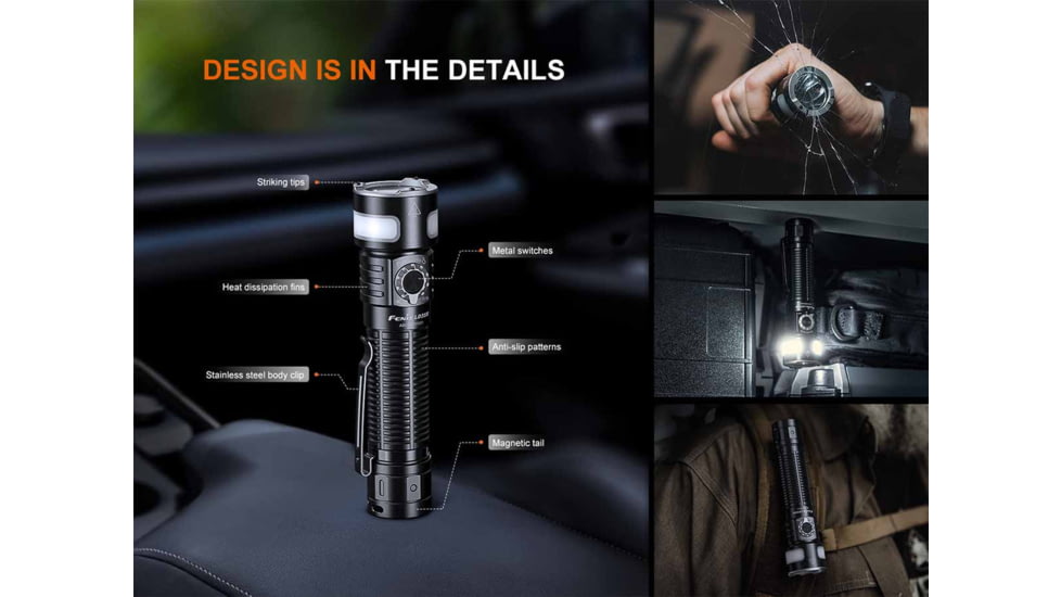 Fenix LD35R, Flashlight, White/Red/Blue LED, 1,800 Lumens, Anodized Finish, Black, Includes Rechargeable 18650 Battery and USB Type-C Charging Cable