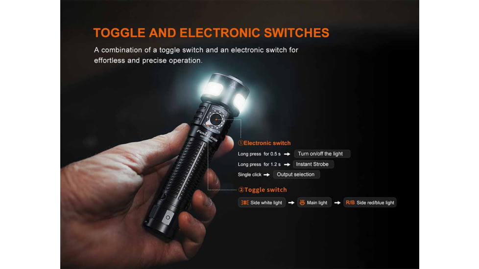 Fenix LD35R, Flashlight, White/Red/Blue LED, 1,800 Lumens, Anodized Finish, Black, Includes Rechargeable 18650 Battery and USB Type-C Charging Cable