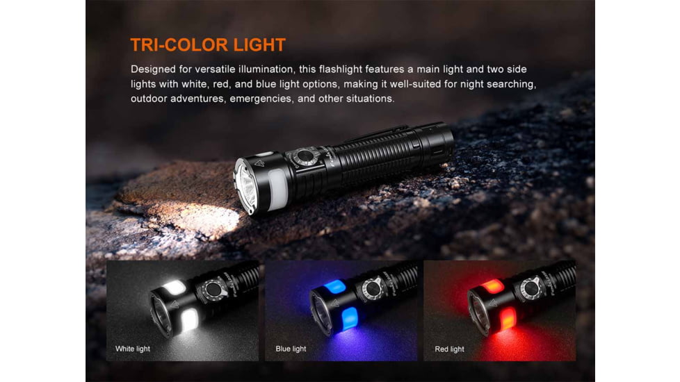 Fenix LD35R, Flashlight, White/Red/Blue LED, 1,800 Lumens, Anodized Finish, Black, Includes Rechargeable 18650 Battery and USB Type-C Charging Cable