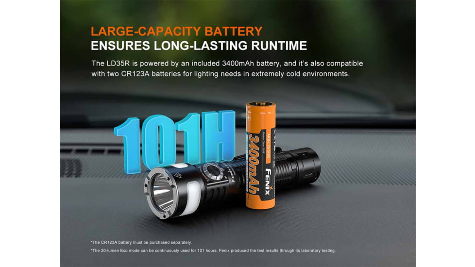 Fenix LD35R, Flashlight, White/Red/Blue LED, 1,800 Lumens, Anodized Finish, Black, Includes Rechargeable 18650 Battery and USB Type-C Charging Cable