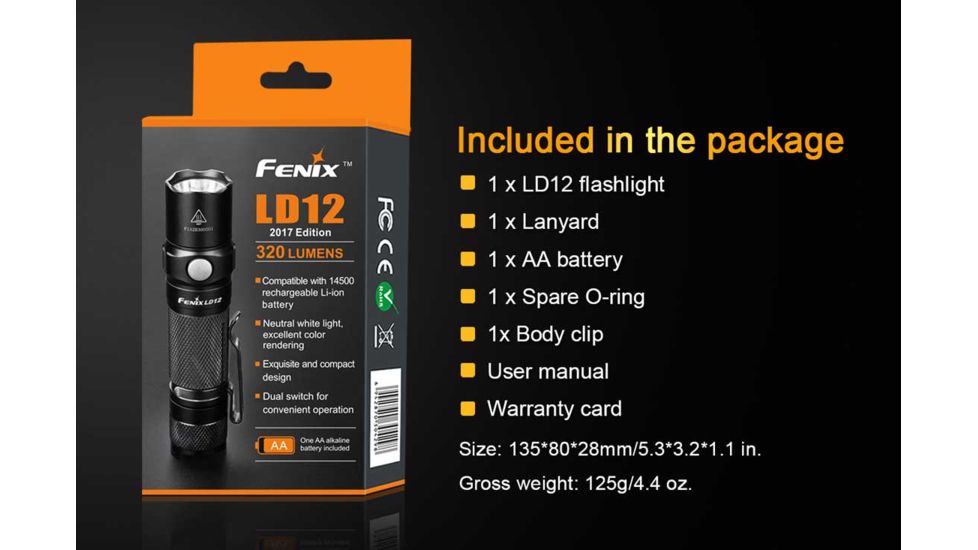 Fenix LD12 2017 Edition Flashlight, 320 Lumens, Black LD12XPBK-B