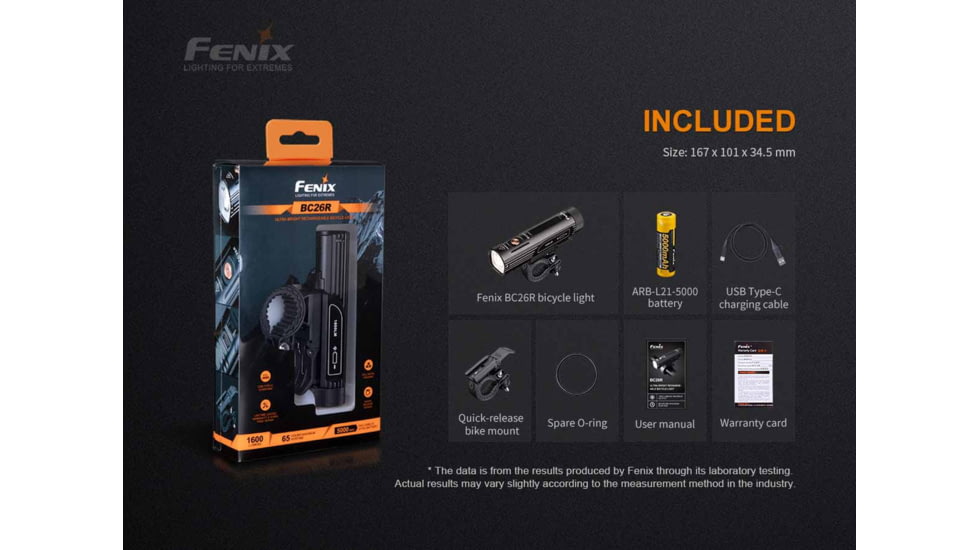 Fenix BC26R Lithium Ion 1600 Lumens Bike Light, Black, BC26RXBK