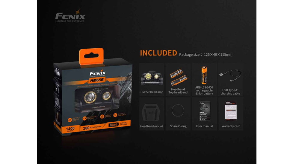 Fenix Lighting HM65R Lithium Ion 1400 Lumens Cree XM-L2 U2 , XP-G2 R5 LED Headlamp, Black, HM65RL2BK