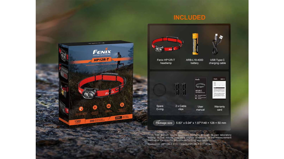 Fenix HP12R-T Lithium Ion 1300 Lumens Luminus SST25, Luminus SST20 CR480, 2835 LED Headlamp, Red, HP12RTRD