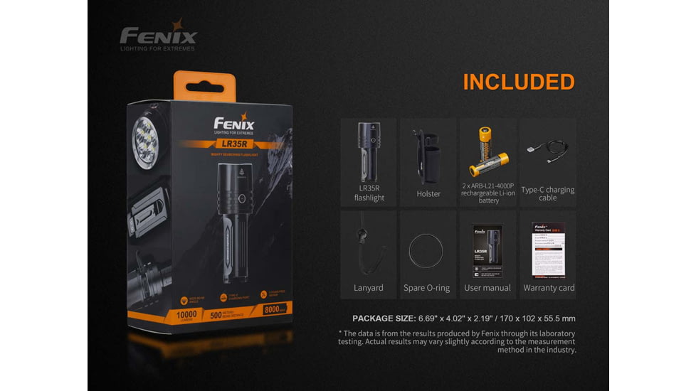 Fenix LR35R Rechargeable 10000 Lumens LED Flashlight, Black, FX-LR35R