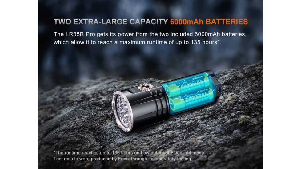 Fenix Lighting LR35R PRO Lithium Ion 10000 Lumens Luminus SFT 25, Luminus SST 25, OSRAM GR QSSPA1.23, SST-10-UV Flashlight, Black, LR35RPRBK
