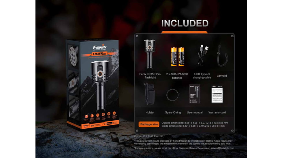 Fenix Lighting LR35R PRO Lithium Ion 10000 Lumens Luminus SFT 25, Luminus SST 25, OSRAM GR QSSPA1.23, SST-10-UV Flashlight, Black, LR35RPRBK