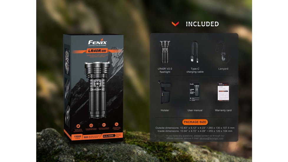 Fenix Lighting LR40R V2.0 Lithium Ion 15000 Lumens Luminus SFT70 LED, Lumileds HL2X LED Flashlight, Black, LR40R2BK