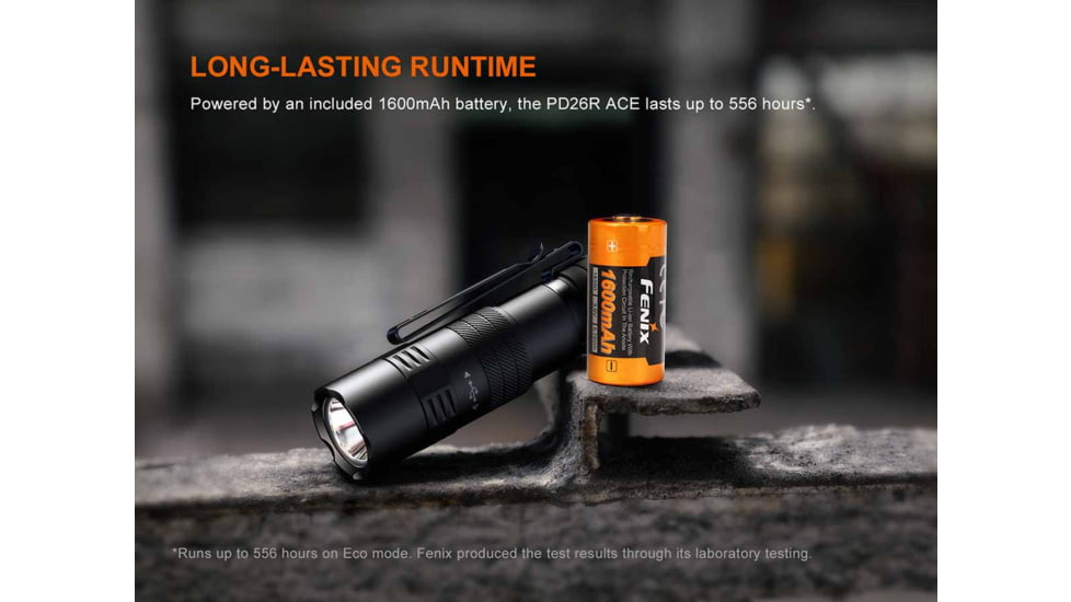 Fenix PD26R ACE Rechargeable 1300 Lumens Compact Tactical LED Flashlight, Black, FX-PD26R-ACE