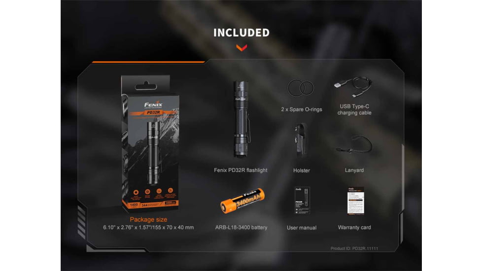 Fenix Lighting PD32R Lithium Ion 1400 Lumens Luminus SFT40 LED Flashlight, Black, PD32RSTBK