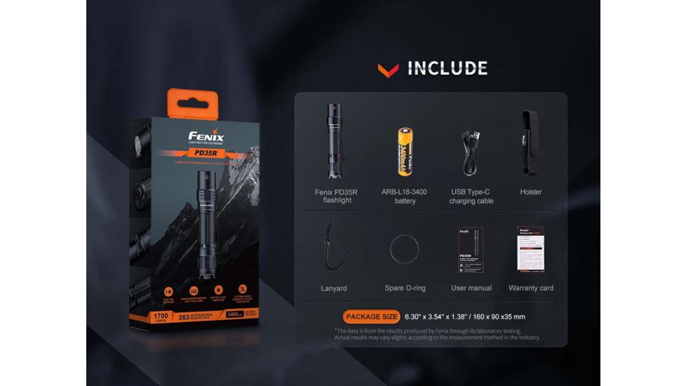 Fenix Lighting PD35R Lithium Ion 1700 Lumens Luminus SFT40 LED Flashlight, Black, PD35RXBK