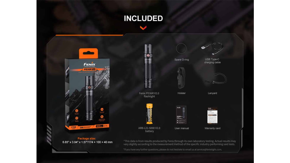 Fenix PD36R V2.0 Lithium Ion 1700 Lumens Luminus SFT40 LED Flashlight, Black, PD36RV2BK