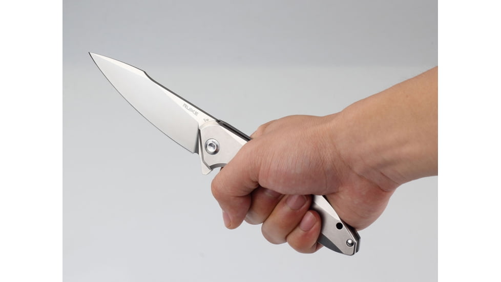 RUIKE P128 Folding Knife, 3.66in, 14C28N Stainless Steel, Clip Point, Plain Blade, Silver, P128-SF