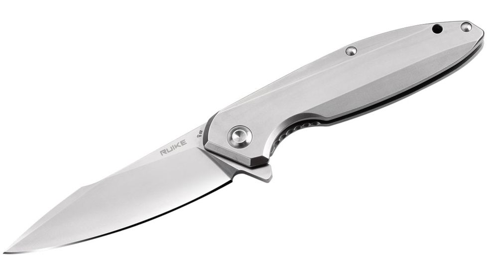 RUIKE P128 Folding Knife, 3.66in, 14C28N Stainless Steel, Clip Point, Plain Blade, Silver, P128-SF