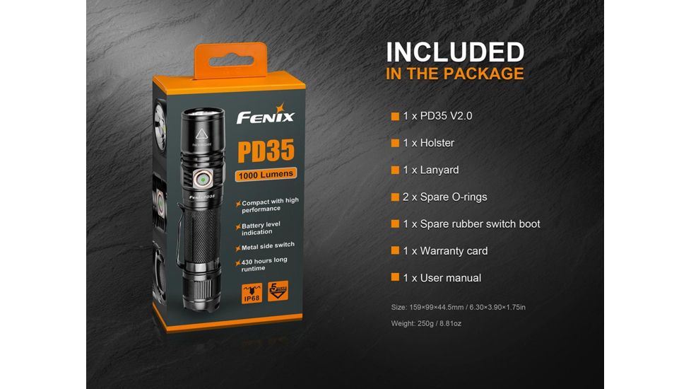 Fenix PD35 Version 2.0 Flashlight, 1000 Lumens, Black PD35V2BK