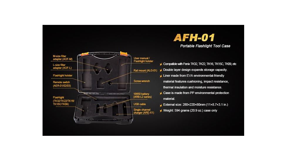 Fenix Portable Flashlight Tool Case, For Use w/TK Series &amp; PD35 Lights, Black FENIX-AFH-01