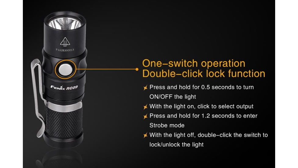 Fenix RC09 Rechargeable Flashlight, 550 Lumens, Black RC09XLBK