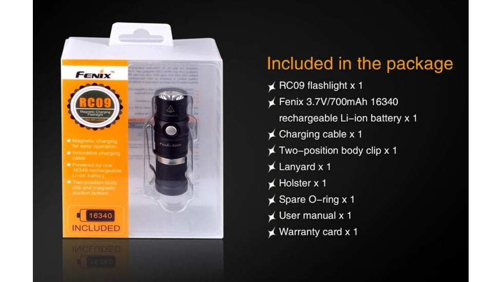 Fenix RC09 Rechargeable Flashlight, 550 Lumens, Black RC09XLBK