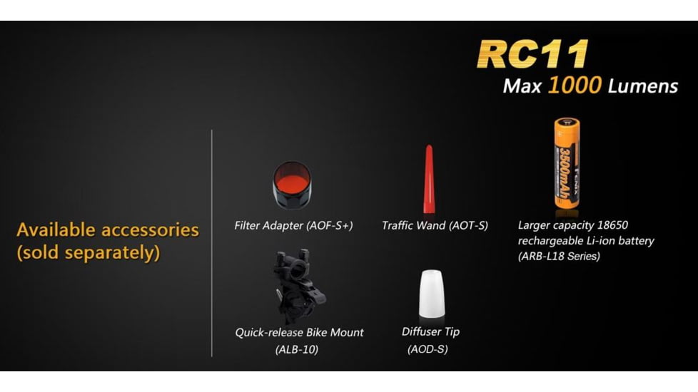 Fenix RC11 Rechargeable Flashlight, 1000 Lumens, Black RC11XLBK