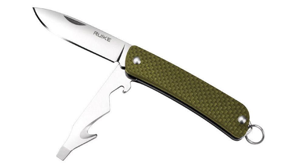 RUIKE S21 Multifunction Knife, 2.1in, 14C28N Stainless Steel, Clip Point, Plain Blade, Green, S21-G