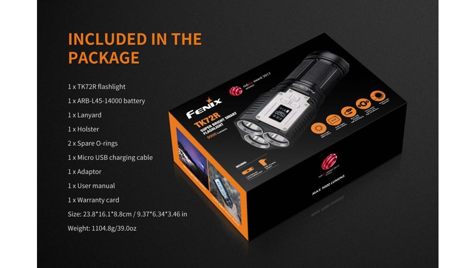 Fenix TK72R Rechargeable Flashlight, 9000 Lumens, Black TK72ROBK