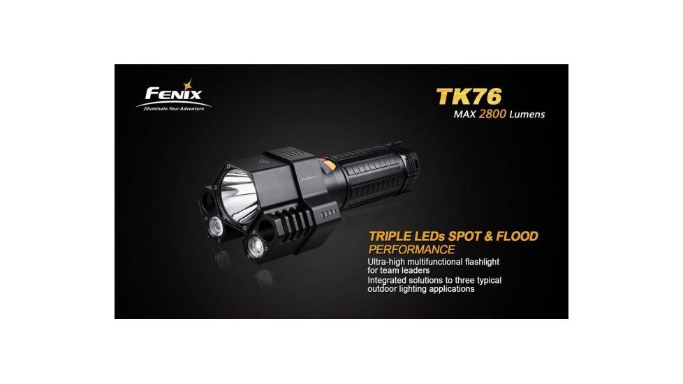 Fenix TK76 3x CREE XM-L2 LED Flashlight, 2800 Lumens, Black, Runs on 4x 18650 Batteries FENIX-TK76-XML2