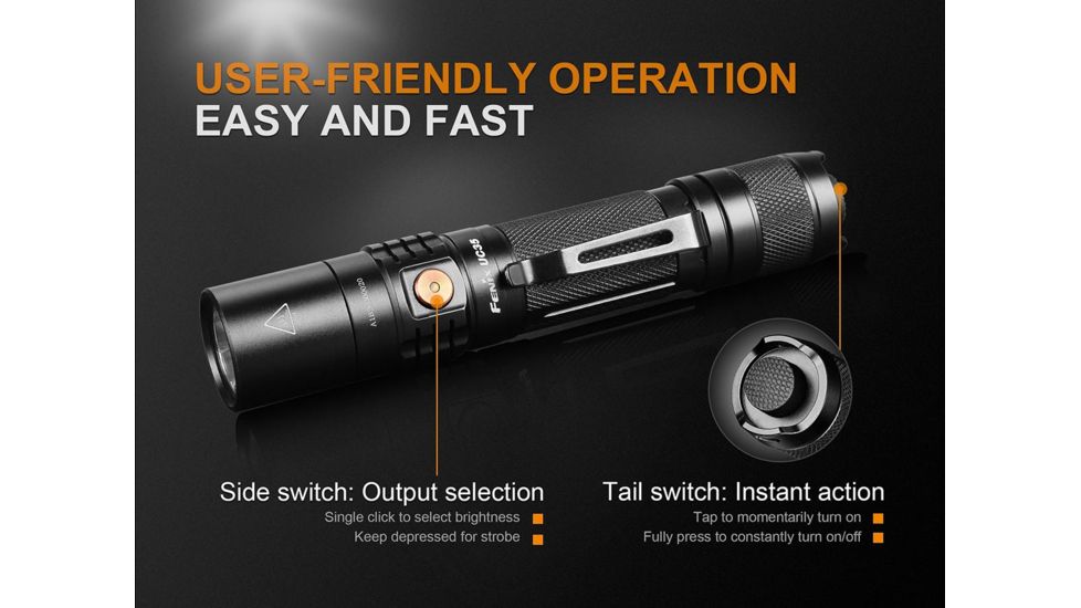Fenix UC35 Version 2.0 Rechargeable Flashlight, 1000 Lumens, Black UC35V2BK