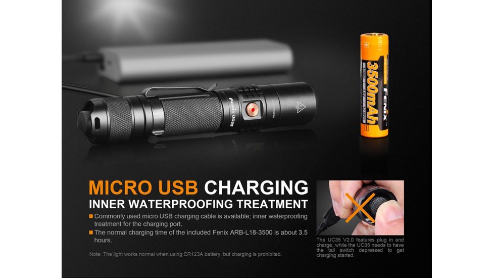Fenix UC35 Version 2.0 Rechargeable Flashlight, 1000 Lumens, Black UC35V2BK