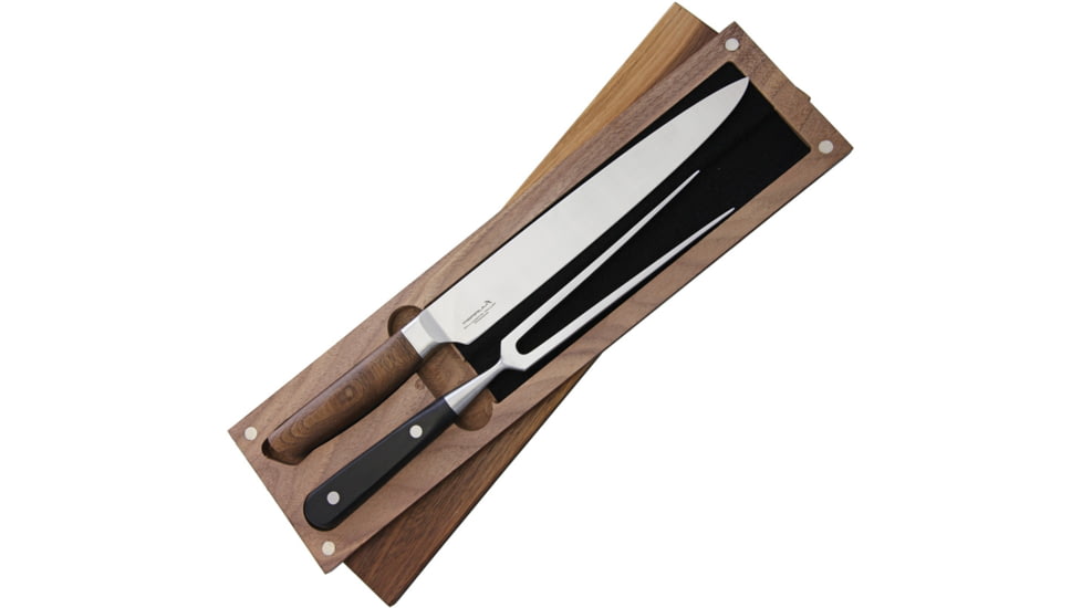 Ferrum Reserve 2pc Carving Set Knife, 9 satin finish steel blade, Reclaimed hardwood handle, RSRV-SET-0200