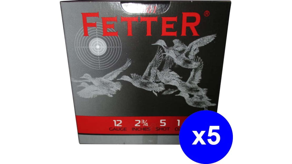 Fetter 12 Gauge 5 Shot 2.75in Centerfire Shotgun Ammo, 125 Rounds