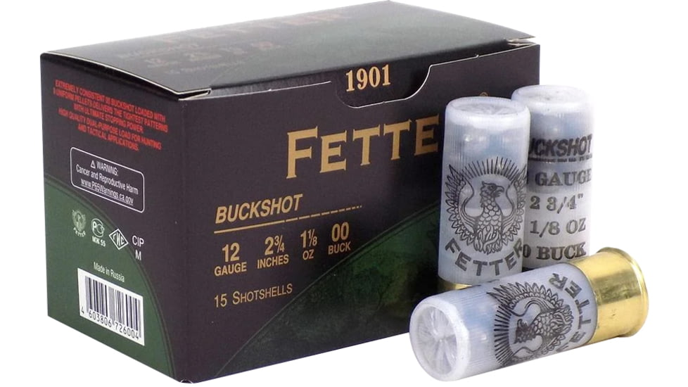 Fetter .12 Gauge Centerfire Shotgun Buckshot Ammo, 15 Rounds, RDGFT120020
