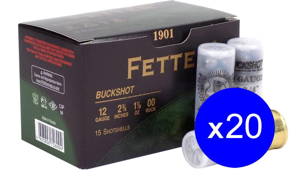Fetter .12 Gauge Centerfire Shotgun Buckshot Ammo, 300 Rounds