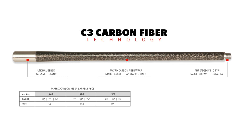 Fierce Firearms C3 Carbon Fiber Barrel, .308 Caliber, 22in, 1-9 Twist, 5/8x24 Thread, 3081922