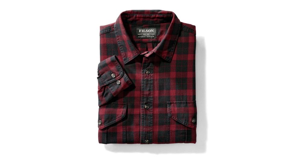 Filson Lightweight Alaskan Guide Shirt, Black Red, XXL Long 11010743-Bla-XXL