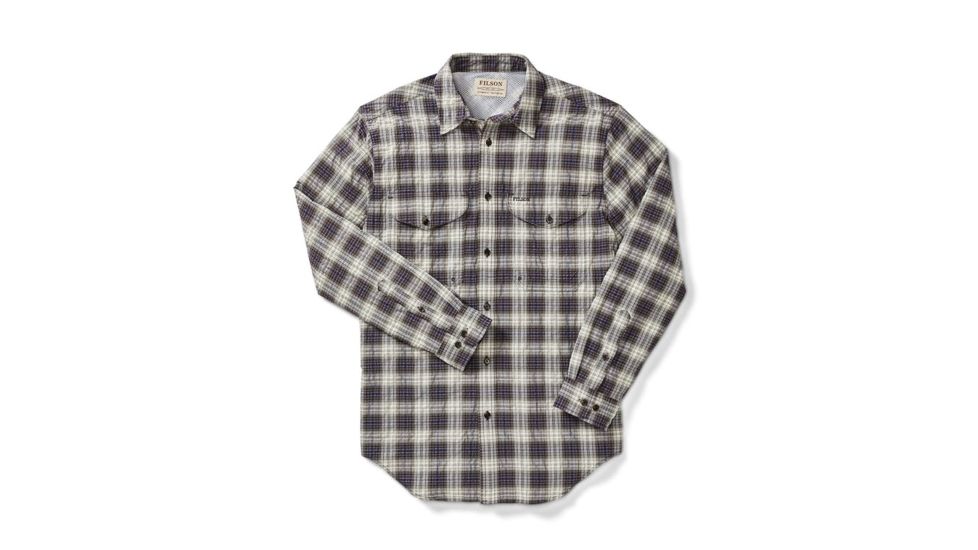 Filson Twin Lakes Sport Long Sleeve Shirt Mens, Dk Brown/Ivory/Cobalt, Extra Large, 20060729-BVC -XL