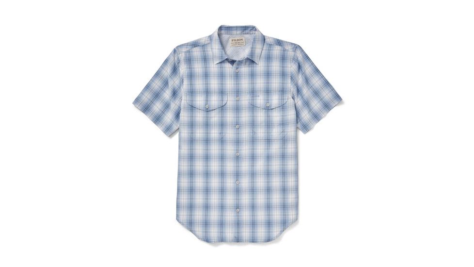 Filson Twin Lakes Sport Short Sleeve Shirt Mens, Sky/Ivory/Navy, Large, 20056028-SKY/IVORY/NAVY -L