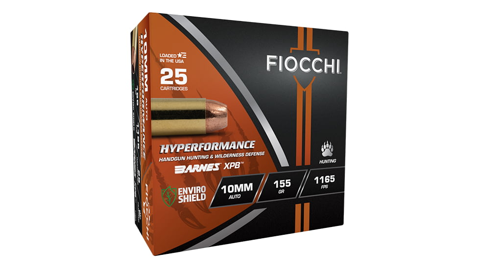 Fiocchi Hyperformance Hunt 10mm Auto 155 Grain XPB Jacketed Hollow Point Brass Pistol Ammo, 25 Rounds, 10BA