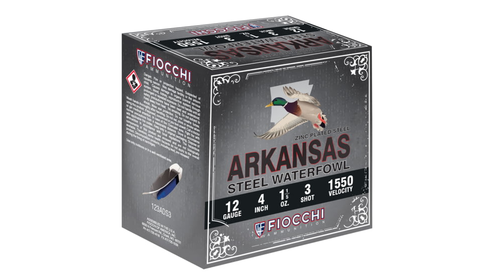 Fiocchi Arkansas Steel 12 Gauge 1 1/5 oz 3in Shotgun Ammo, #3, 25 Rounds, 123ADS3
