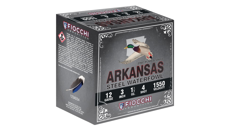 Fiocchi Arkansas Steel 12 Gauge 1 1/5 oz 3in Centerfire Shotgun Ammo, 25 Rounds, 123ADS4