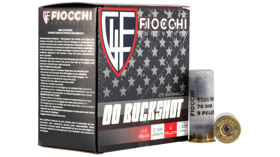 Fiocchi 12MW00BK Buckshot 12 Gauge 2.75 9 Pellets 00 Buck Shot 25 Bx/ 10 Cs