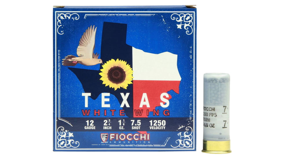 Fiocchi 12TWW187 Texas White Wing Dove Loads12 Gauge 2.75 1 1/8 Oz 7.5 Shot 25