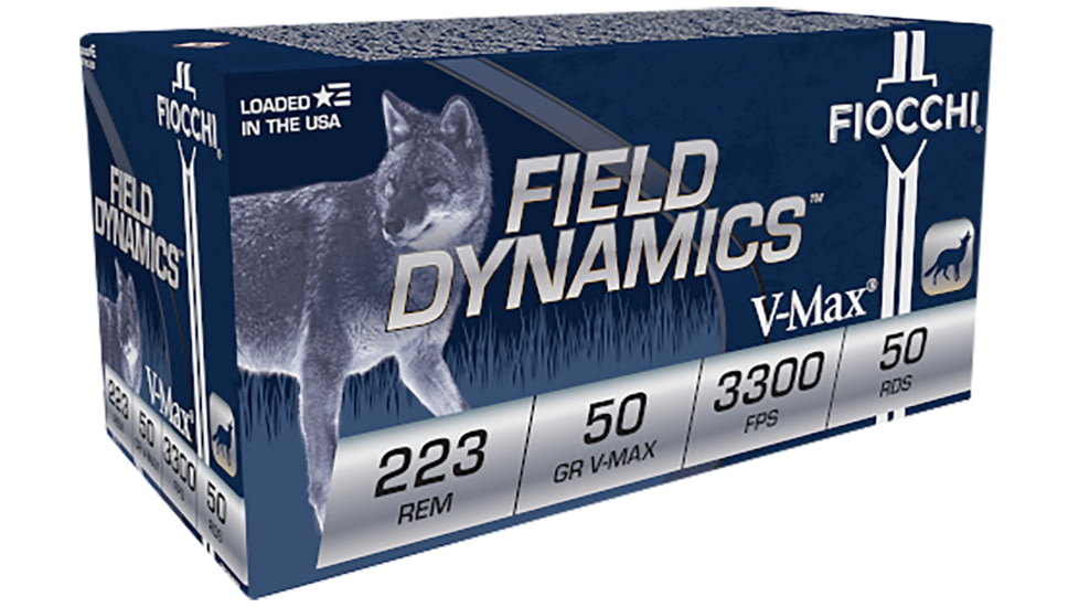 Fiocchi Field Dynamics .223 Rem 50 Grain V-Max 2 Brass Rifle Ammo, 20 Rounds, 223HVA20