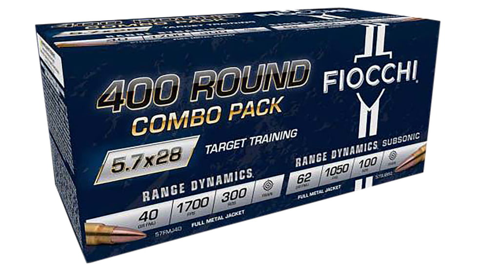 Fiocchi Range Dynamics 5.7X28mm 41/62 Grain FMJ Brass Rifle Ammo, Bulk Pack, 400 Round, 57COMSUB