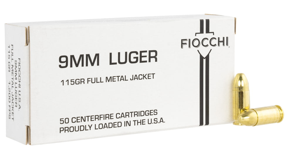 Fiocchi White Box 9mm Luger 115 Grain Full Metal Jacket Brass Cased Centerfire Pistol Ammo, 50 Rounds, 9FMJ115